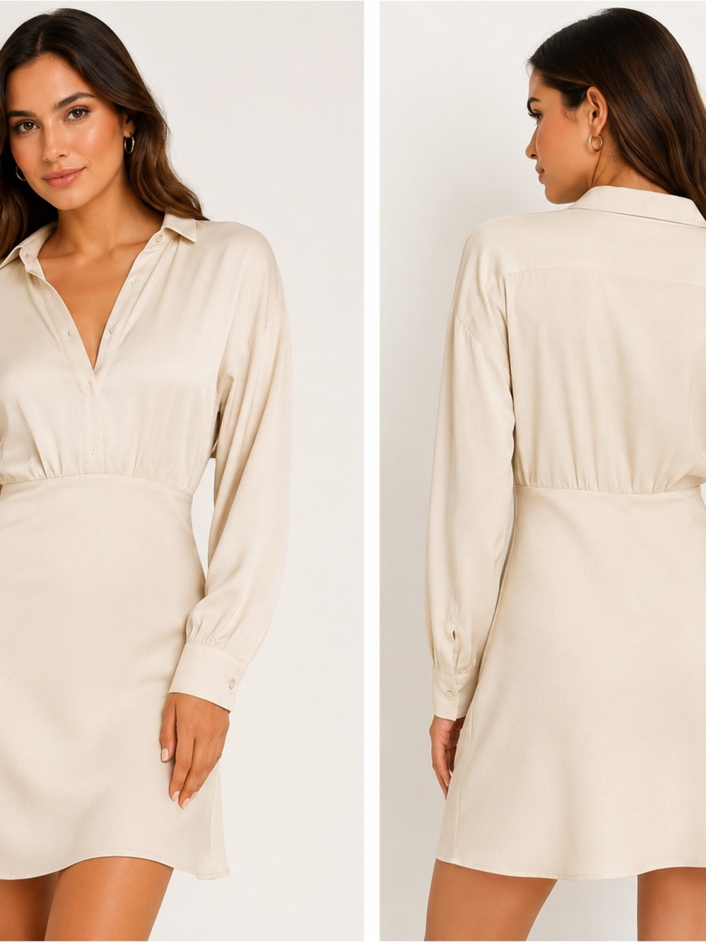 Express Cream Long-Sleeve Shirt Dress